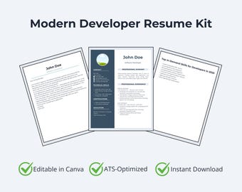 Modern Tech Resume Template for Developers | Canva CV + Cover Letter + Bonus Guide