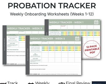 90 Days Probation Tracker | Printable Weekly Onboarding Worksheets