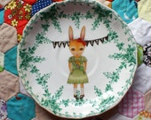 Lets Go! Little Girl Guide Bunny on Ivy Leaf Vintage Illustrated Plate