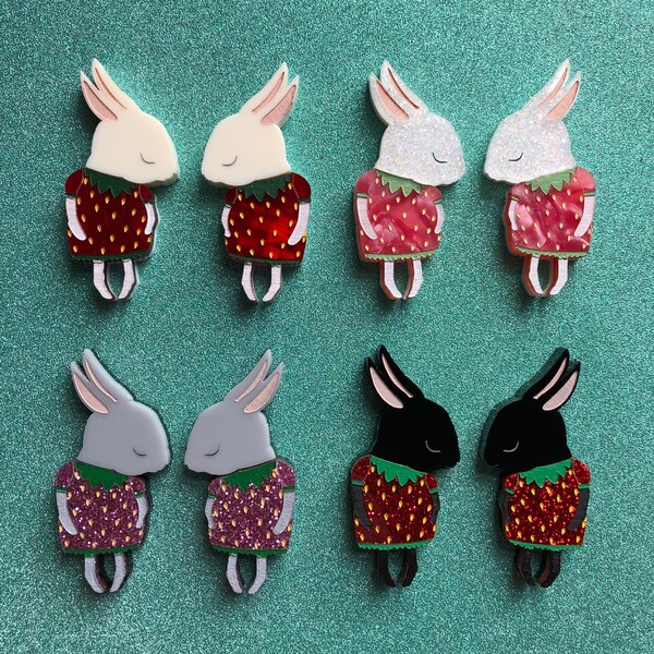 Mini Shy Bunny Handmade Laser Cut Perspex Brooch - Mini Shy Strawbunny Sets and Singles