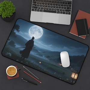 Launch Offer: Free Shipping for a Limited Time! Samurai Desk Mat,Gaming mat,Office decor, Unique home office decor,Full Moon Zen Decor