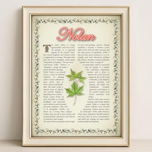 Nolan Name Bedeutung Print - Vintage Blumenkunst, Etymologie, Numerologie & Heiliger, persönliche Wanddekoration, sofortiger digitaler Download (PDF)
