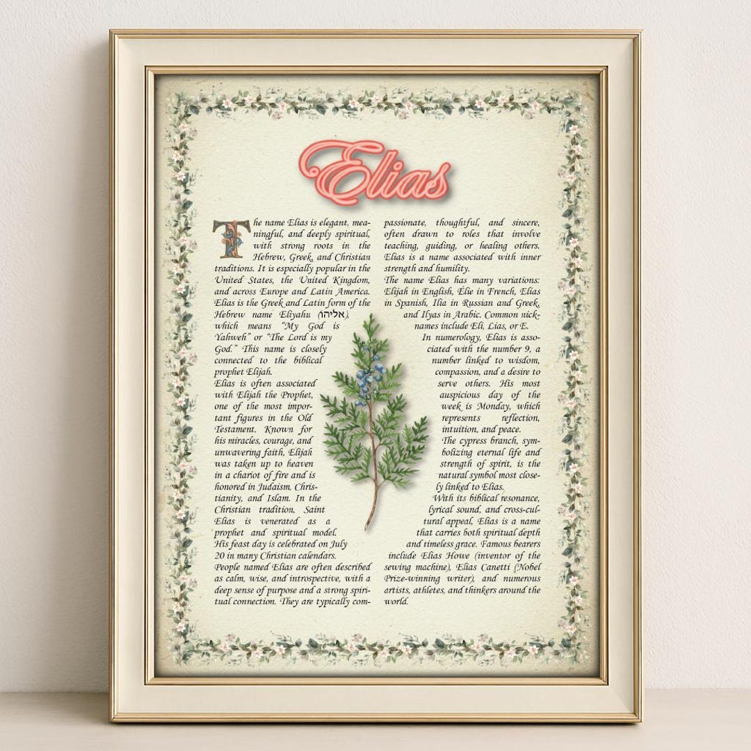 Elias Name Meaning Vintage Floral Print: Personalized Wall Art (PDF) - Etsy