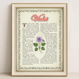 Violet Name Meaning Print – Vintage Floral Art, Etymology, Numerology & Saint, Personal Wall Decor, Instant Digital Download (PDF)