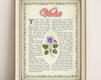 Violet Name Meaning Vintage Floral Art Print (Digital Download)