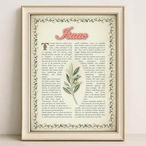 Isaac Name Meaning Print – Vintage Floral Art, Etymology, Numerology & Saint, Personal Wall Decor, Instant Digital Download (PDF)