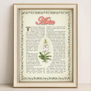 Aria Name Meaning Print – Vintage Floral Art, Etymology, Numerology & Saint, Personal Wall Decor, Instant Digital Download (PDF)