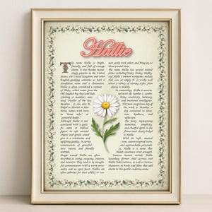 Hallie Name Bedeutung Print - Vintage Blumenkunst, Etymologie, Numerologie & Heiliger, persönliche Wanddekoration, sofortiger digitaler Download (PDF)
