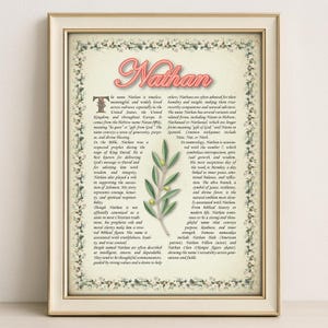 Nathan Name Meaning Print – Vintage Floral Art, Etymology, Numerology & Saint, Personal Wall Decor, Instant Digital Download (PDF)
