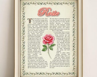 Rosie Name Meaning Vintage Floral Print: Personalized Wall Art (PDF)