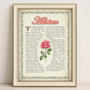 Adrian Name Meaning Print – Vintage Floral Art, Etymology, Numerology & Saint, Personal Wall Decor, Instant Digital Download (PDF)