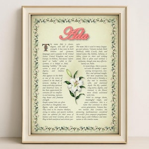 Ada Name Meaning Print – Vintage Floral Art, Etymology, Numerology & Saint, Personal Wall Decor, Instant Digital Download (PDF)