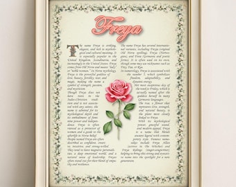 Freya Name Meaning Vintage Floral Print: Personalized Wall Art (PDF)