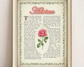 Personalized Name Meaning Print: Vintage Floral Art (Digital PDF)