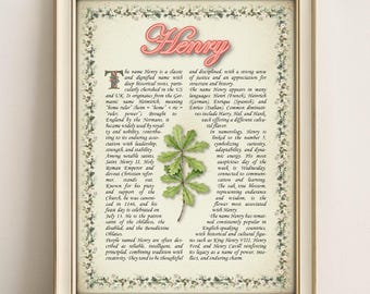 Henry Name Meaning Vintage Floral Print: Personalized Wall Art (Digital Download)