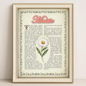 Maisie Name Meaning Print – Vintage Floral Art, Etymology, Numerology & Saint, Personal Wall Decor, Instant Digital Download (PDF)