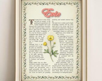 Evie Name Meaning Vintage Floral Print: Personalized Wall Art (PDF)