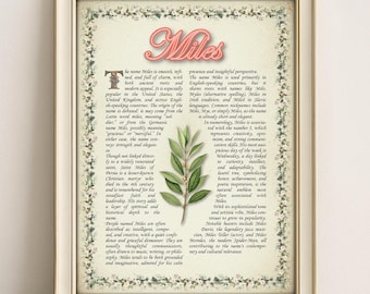 Miles Name Meaning Vintage Floral Print: Personalized Wall Art (PDF)
