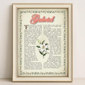 Gabriel Name Meaning Print – Vintage Floral Art, Etymology, Numerology & Saint, Personal Wall Decor, Instant Digital Download (PDF)