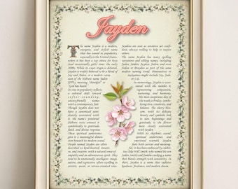 Jayden Name Meaning Vintage Floral Print (Digital Download)