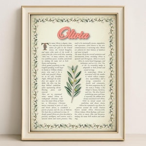 Olivia Name Meaning Print – Vintage Floral Art, Etymology, Numerology & Saint, Personal Wall Decor, Instant Digital Download (PDF)