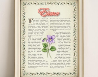 Esme Name Meaning Vintage Floral Print: Personalized Wall Art (PDF)