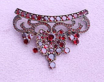 Antique Bohemian Garnet Brooch Diadem Tombac Late 19ct