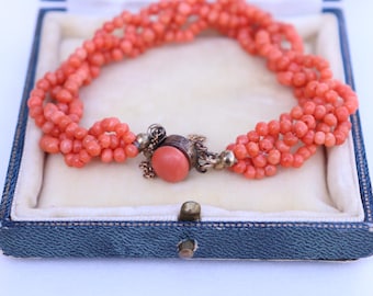NO TARIFF Vintage Antique Coral Bracelet Sciacca Coral Tombac Clasp Gilded