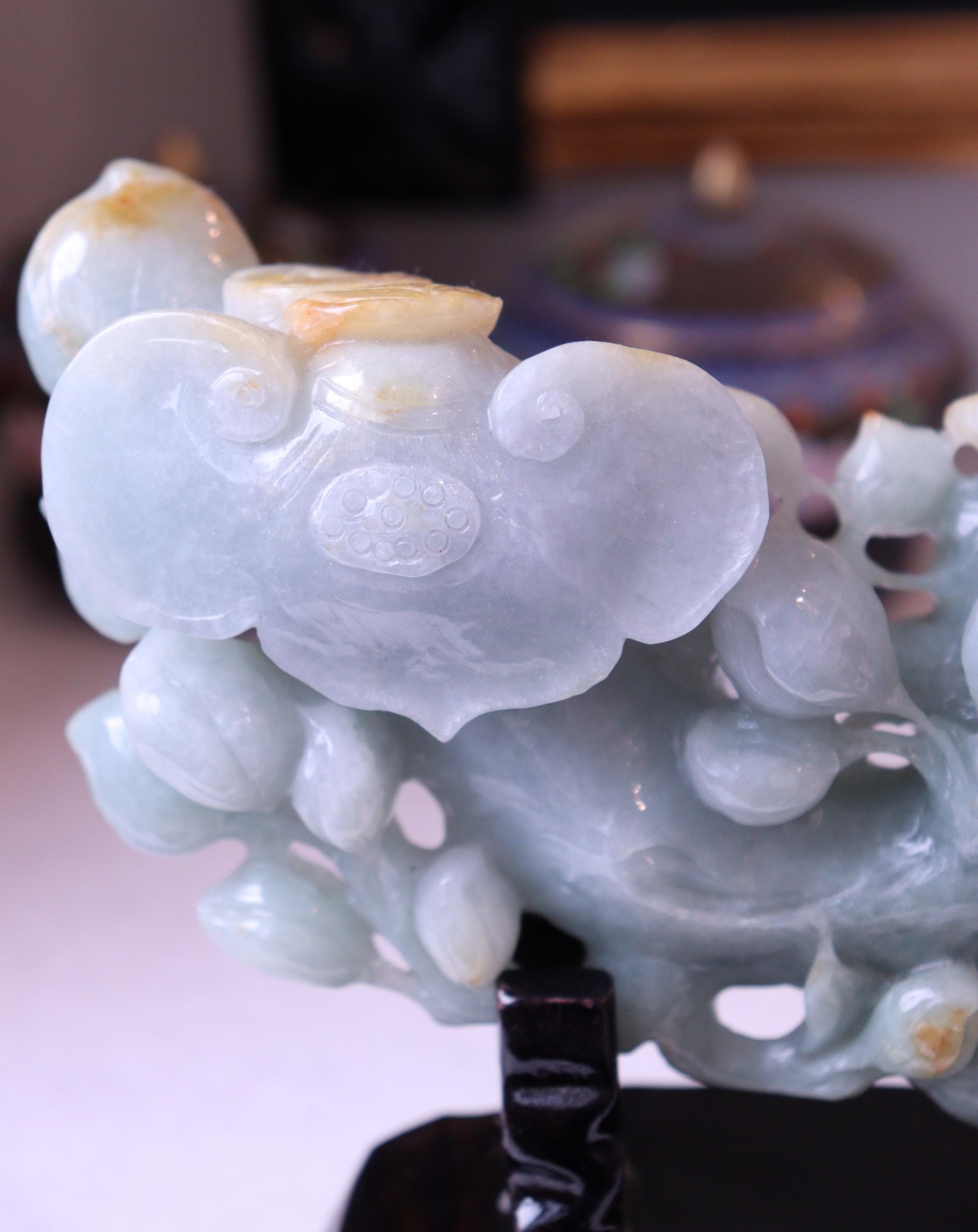 関税なし 中国彫刻翡翠翡翠如意笏の置物 彫刻木製スタンド - Etsy 日本