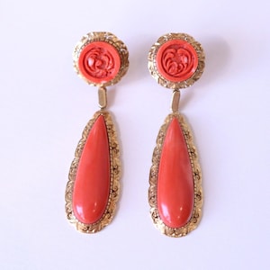 37,5gr Extra Large Momo Coral Earrings 18k Yellow Gold Omega Clasp