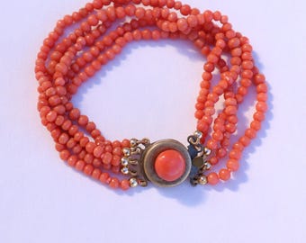 NO TARIFF Victorian Coral Bracelet Antique Sciacca Coral Tombac Clasp Gilded