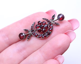 Antique Victorian Bohemian Garnet Bar Brooch Tombac