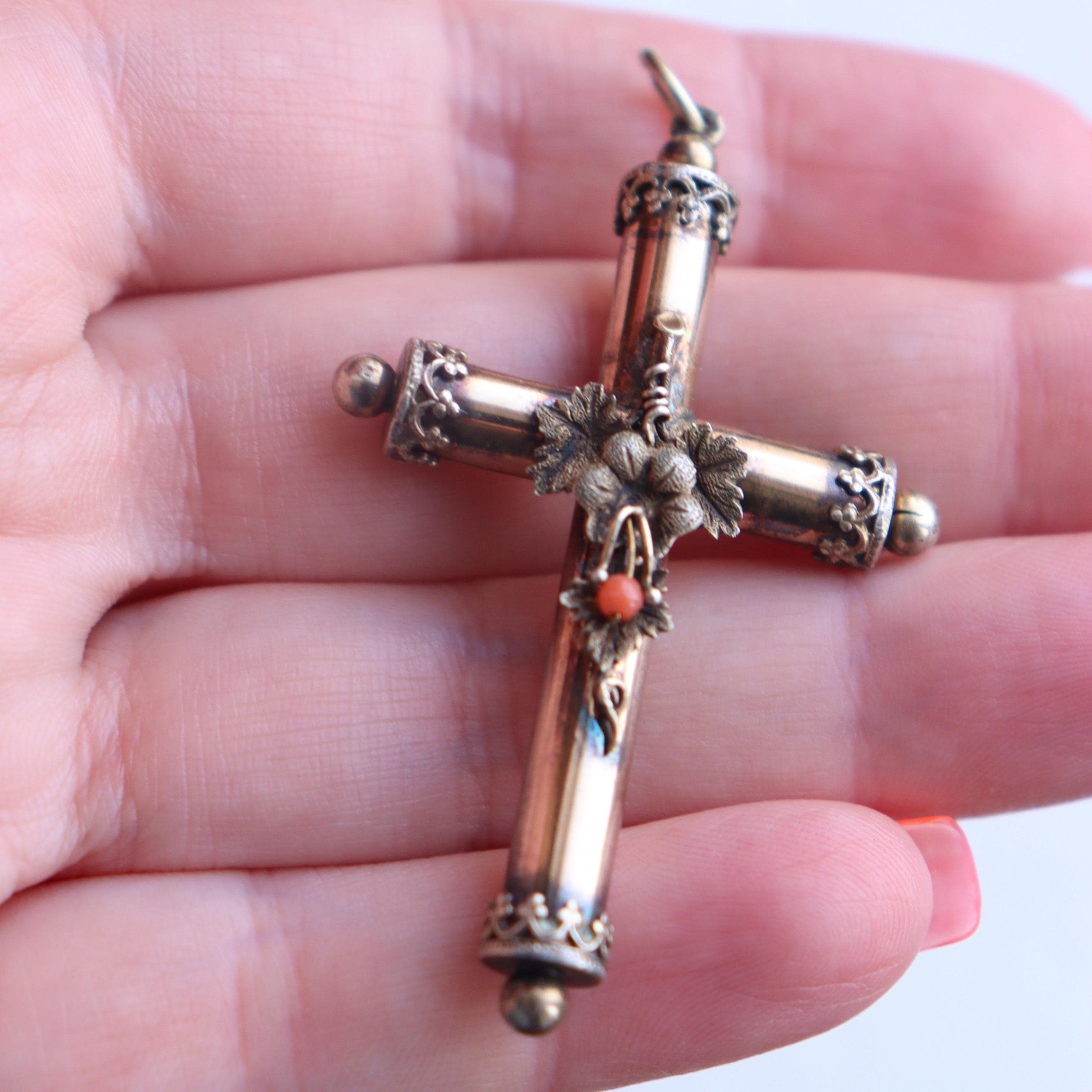 NO TARIFF Antique Victorian 8k Yellow Gold Cross Pendant With