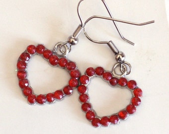 Rhinestone Red Heart Charm Earrings - Womens Valentines Jewelry