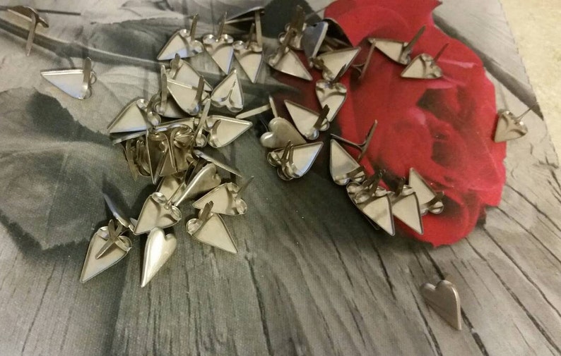diy craft supply Metal Paper Card making scrapbooking supplies hearts valentine/'s day wedding Matte Silver Heart Brads: Lot of 24 Pieces