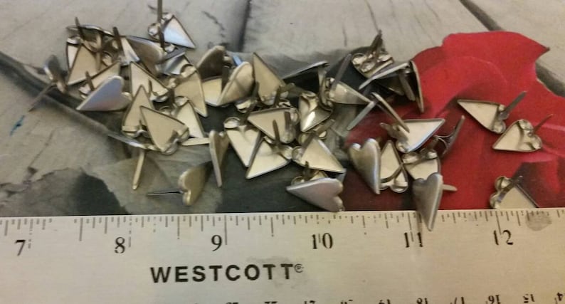 diy craft supply Metal Paper Card making scrapbooking supplies hearts valentine/'s day wedding Matte Silver Heart Brads: Lot of 24 Pieces