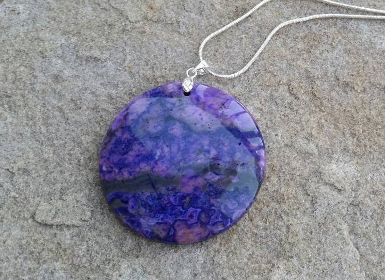 Beautiful Purple Agate Round Pendant Necklace: Large Chunky Crazy Lace Bead Charm Women/'s Fashion Jewelry 46mm x 7mm Statement Gifts Idea