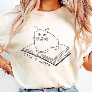 Cats and Books Comfort Colors Shirt, Bookish Tee, Cat Mom Shirt Gift, Cute Cat Shirt, Gift for Cat Lover, Cute Book Cat Tshirt,Librarian tee