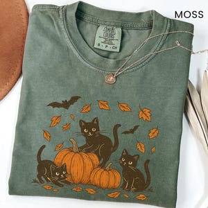 Black Cat & Pumpkins Comfort Colors Shirt, Retro Halloween Shirt, Black Cat Halloween Tshirt, Pumpkin Shirt, Cat Lover Shirt, Vintage shirt