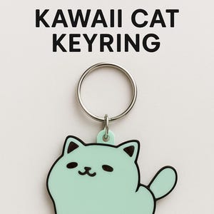 Kawaii Kitty Cat 3D Printed Keyring – Adorable Cat Charm for Bags, Keys, and Gifts