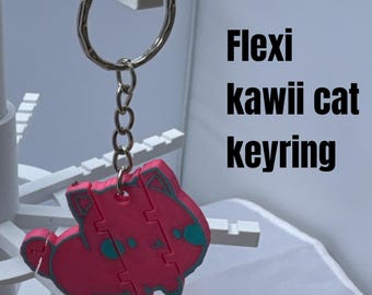 Flexi Kawaii Cat Keyring - 3D Gedruckte Katze Schlüsselanhänger, Süßes Kawaii Geschenk