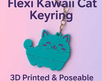 Flexi Kawaii Katze Schlüsselanhänger: 3D Gedruckter Poseable Schlüsselanhänger