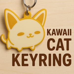Kawaii Kitty Cat 3D Printed Keyring – Adorable Cat Charm for Bags, Keys, and Gifts