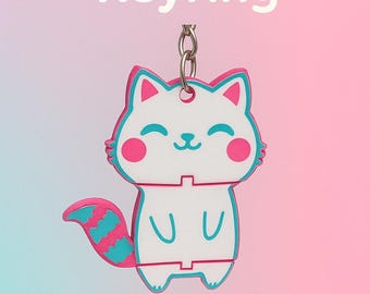 Flexi Kawaii Katze Schlüsselanhänger: 3D Gedruckter Poseable Schlüsselanhänger