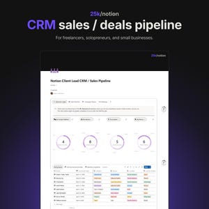 Panel de control de ventas CRM Notion 2026, plantilla para autónomos y agencias (descarga digital)