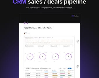 Notion CRM Sales Pipeline Dashboard 2026, sjabloon voor freelancers en bureaus (digitale download)