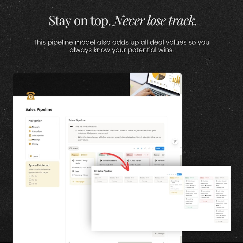 Notion CRM & Sales Pipeline Dashboard for Freelancers, Consultants, and