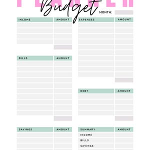 Budget Sheet, Monthly Budget, Finance Sheet, Printable Budget Sheet, Printable sheet, Printable Budget Organizer, Downloadable Planner pdf