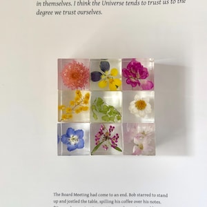 Japanese Sakura Resin Flower Blocks – Set of 9 Floral Cubes – Real Dried Flowers – Spring Limited Edition – Unique Home Decor Gift