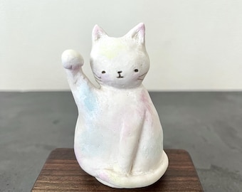 Japanese minimal White Maneki Neko | Beckoning Cat Figurine | lucky cat | Handmade Good Luck Charm Decor